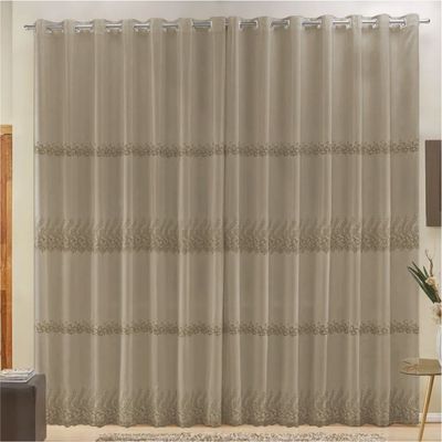 Cortina 4 Mts Sala Quarto Voal Bordado para Trilho Suisso Bege