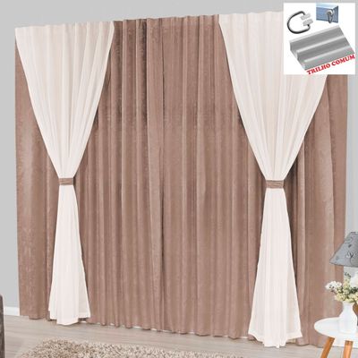 Cortina Bhaly Jacquard e Voal 2,00 X 1,70 Para Trilho Comum - Bege