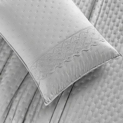 Kit Cobre Leito Colcha Nobre Casal King 3 Peças Micropercal 200 Fios Matelado - Cinza Geada