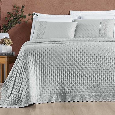 Kit Cobre Leito Colcha Nobre Casal King 3 Peças Micropercal 200 Fios Matelado - Cinza Geada