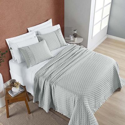 Kit Cobre Leito Colcha Nobre Casal King 3 Peças Micropercal 200 Fios Matelado - Cinza Geada
