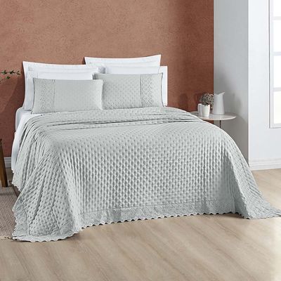 Kit Cobre Leito Colcha Nobre Casal King 3 Peças Micropercal 200 Fios Matelado - Cinza Geada