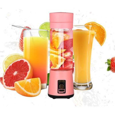 Mini Liquidificador Portatil Misturador Squeez Recarregável Usb 6 Lâmina Rosa 380ml