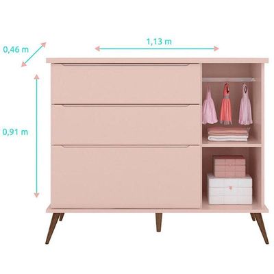 Cômoda Infantil Com Porta E Mesa De Apoio Alice Rosa Acetinado - Phoenix