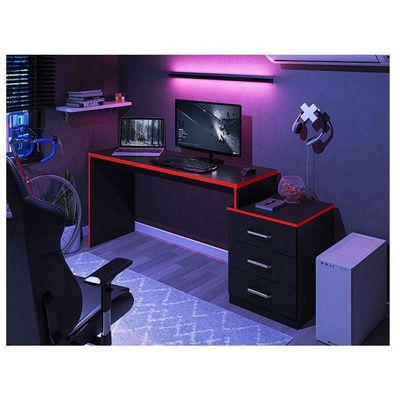 Mesa Para Computador Gamer Drx 5000 Preto Trama Vermelho - Móveis Leão