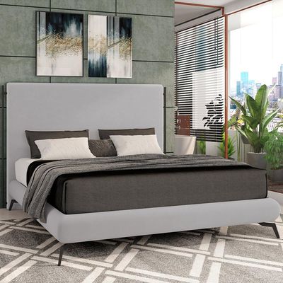 Cama Casal Queen Base Box Pés de Ferro Estilo Industrial 176cm Otto P05 Veludo Cinza - Lyam Decor
