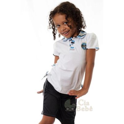 Camisa Polo Infantil Grêmio Feminina Oficial Tam 6 / Branco