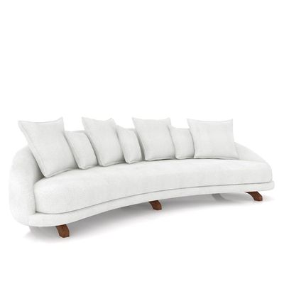 Sofá Living 3 Lugares 265cm Pés Madeira Morales com Almofadas Bouclê Off White G52 - Gran Belo