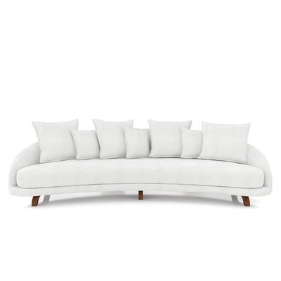 Sofá Living 3 Lugares 265cm Pés Madeira Morales com Almofadas Bouclê Off White G52 - Gran Belo