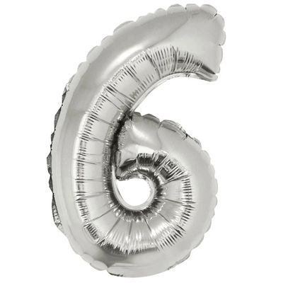 Balão Metalizado Silver Festas com Suporte Prateado 16" Número 6