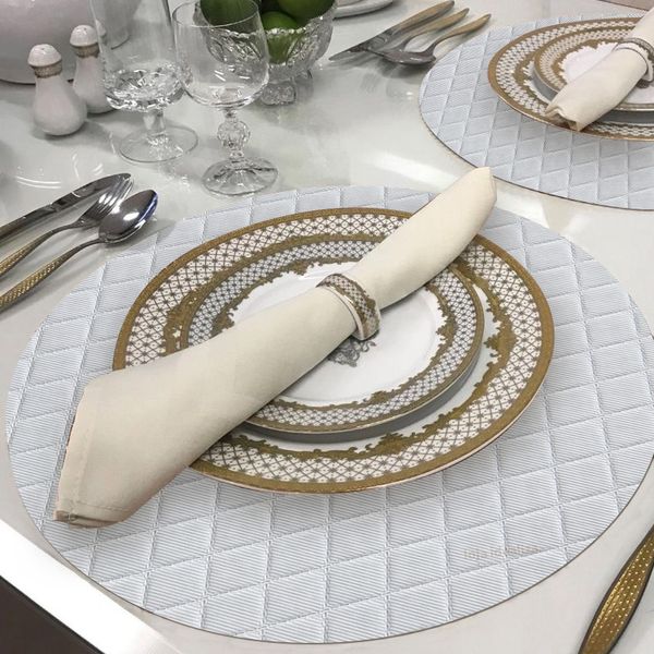 8 Jogo Americano Redondo Matelasse Branco Impermeável Pvc