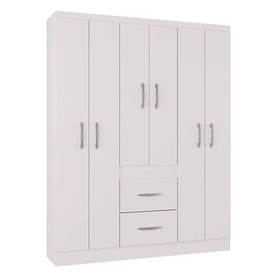 Guarda Roupa Casal Milão 6 Portas Branco Brilho - Poquema