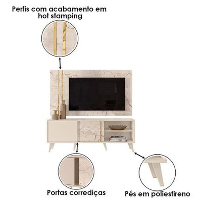 Rack Bancada E Painel Para Tv Cronos Com Mesa De Centro Indianápolis Calacata Off White - Madetec