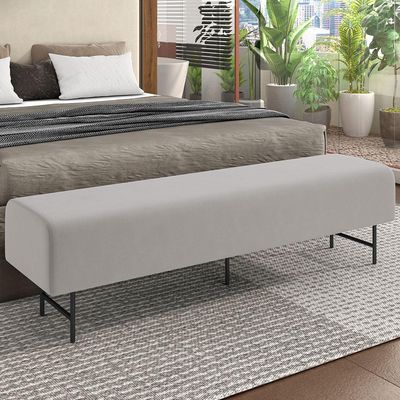 Puff Recamier Decorativo com Pés Industrial 195cm Novara P05 Veludo Cinza - Lyam Decor