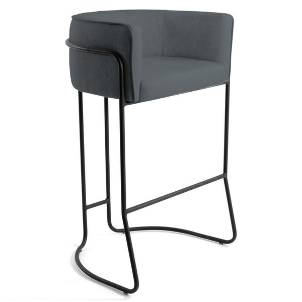 Banqueta Decorativa Base Aço Preto Betina Veludo C-317 Cinza - Domi