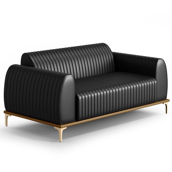 Sofá 210cm 3 Lugares Base Gold Molino D06 PU B-159 Preto - Mpozenato