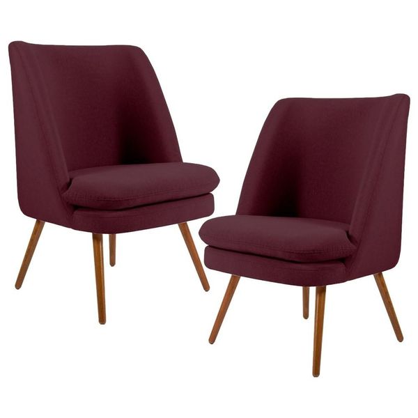 Kit 2 Poltronas Decorativas Pés Palito Madeira Pérsia Suede C-278 Marsala - Domi
