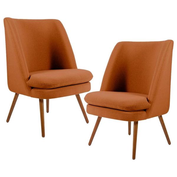 Kit 2 Poltronas Decorativas Pés Palito Madeira Pérsia Suede C-262 Telha - Domi