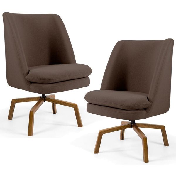 Kit 2 Poltronas Decorativas Giratórias Base Ka Madeira Pérsia Suede C-261 Marrom Claro - Domi