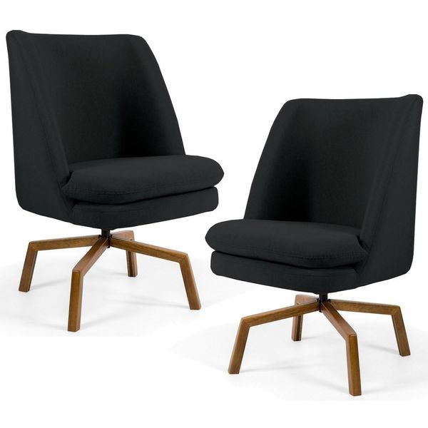 Kit 2 Poltronas Decorativas Giratórias Base Ka Madeira Pérsia Suede C-300 Preto - Domi