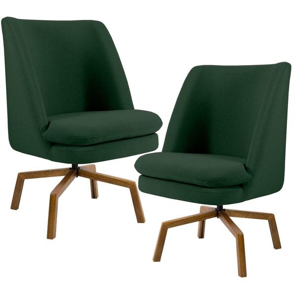 Kit 2 Poltronas Decorativas Giratórias Base Ka Madeira Pérsia Suede C-303 Verde Musgo - Domi