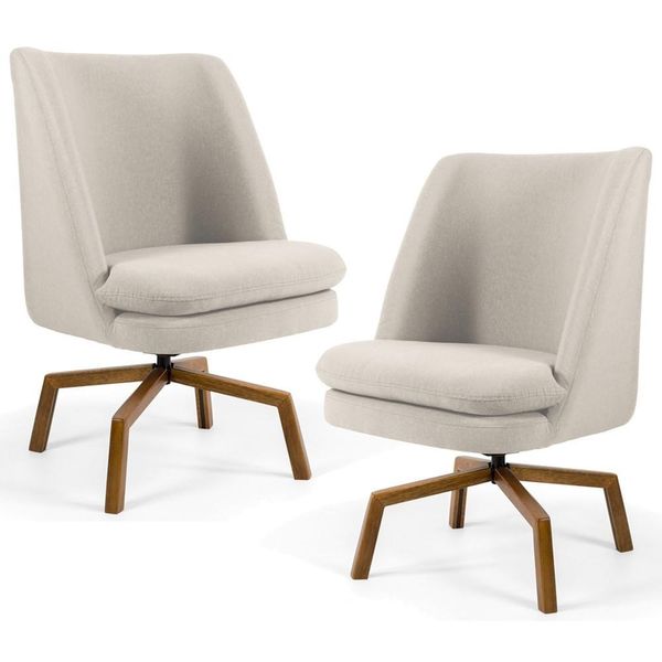 Kit 2 Poltronas Decorativas Giratórias Base Ka Madeira Pérsia Suede C-309 Bege - Domi