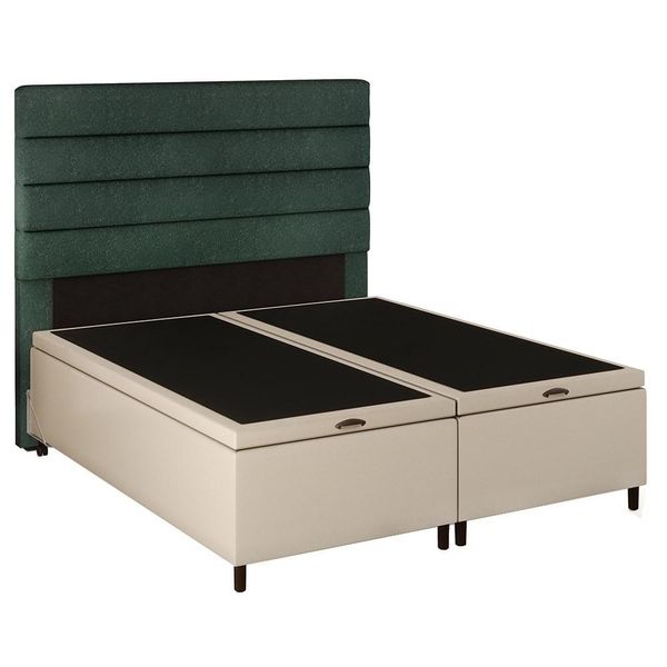 Cabeceira com Base Box Baú Casal Queen 158x198cm Hit ID5 Corano Bege/Linho Verde - Mpozenato
