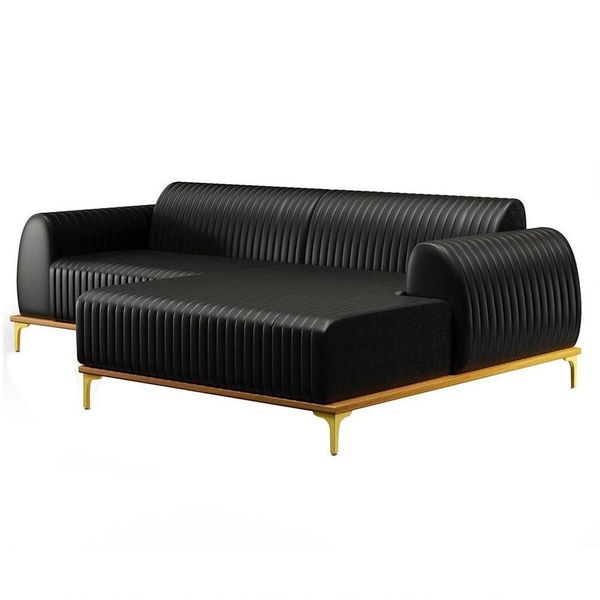 Sofá 265cm 4 Lugares Com Chaise Direito Pés Gold Molino B-159 Corano Preto - Domi