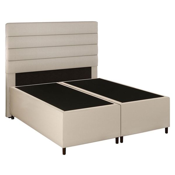 Cabeceira com Base Cama Box Casal Queen 158x198 Hit ID5 Corano Bege/Linho Cru - Mpozenato