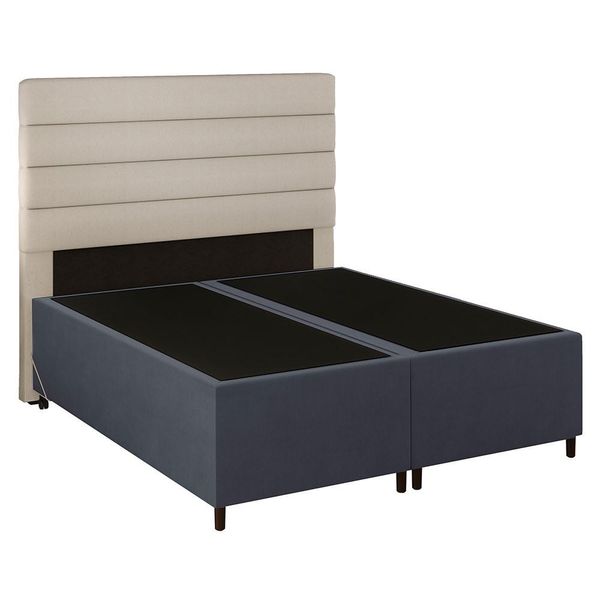 Cabeceira com Base Cama Box Casal Queen 158x198 Hit ID5 Suede Cinza/Linho Cru - Mpozenato