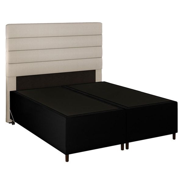 Cabeceira com Base Cama Box Casal Queen 158x198 Hit ID5 Corano Preto/Linho Cru - Mpozenato