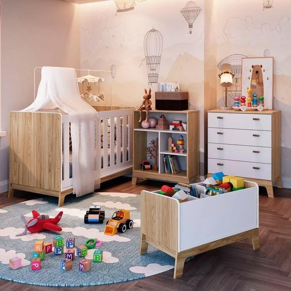 Quarto Infantil 4 Peças Com Berço 3 Em 1 037 Itapuã/Branco