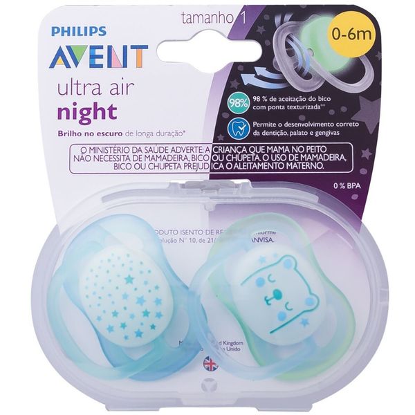 CHUPETA ULTRA AIR DUPLA NIGHT TIME 0-6 MESES MENINO - AVENT