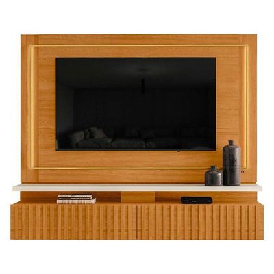 Estante Home Theater Suspenso Gaia Com Aparador Estoril Cinamomo Off White - Madetec