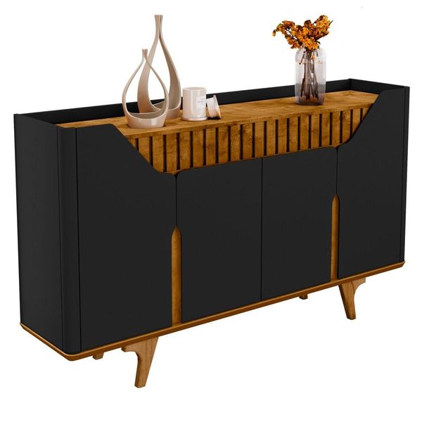 Buffet Aparador 4 Portas 160cm Melissa B02 Preto/Naturalle - Mpozenato