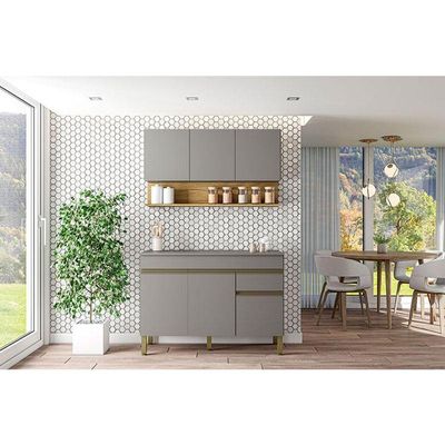 Cozinha Modulada Line Composição 6 Gris Freijó - Kits Paraná