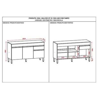 Balcão De Pia Ambiente Line 150 Cm Com Tampo Supremo - Kits Paraná