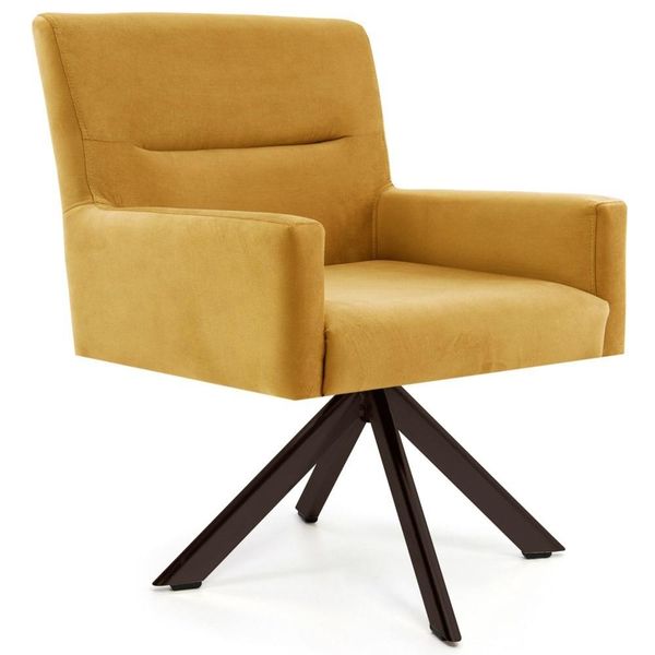 Poltrona Decorativa Giratória Base Eiffel Chocolate Angel Veludo C-279 Amarelo - Domi