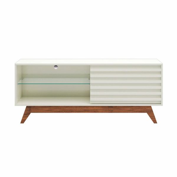 Rack Bancada para TV até 55 Pol. 140cm 1 Porta 100% MDF R514 Off White/Nobre - Dalla Costa