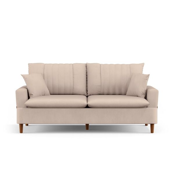 Sofá Living 3 Lugares 200cm com Almofadas Veras D05 Suede Bege - Mpozenato
