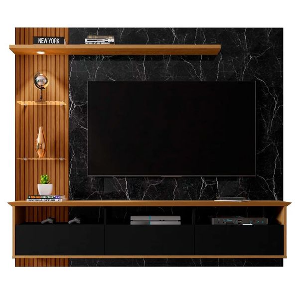 Painel Bancada Suspensa Para TV Até 60 Polegadas Trend Preto Fosco/Cinamomo/Nero - Bechara
