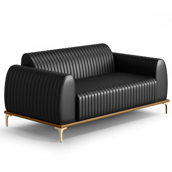 Sofá 150cm 2 Lugares Base Gold Molino D06 PU B-159 Preto - Mpozenato