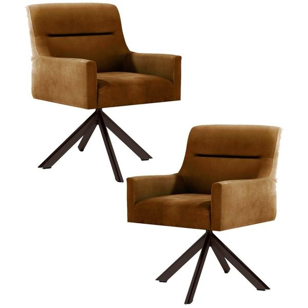 Kit 2 Poltronas Decorativas Giratórias Base Eiffel Chocolate Angel Veludo C-262 Laranja - Domi