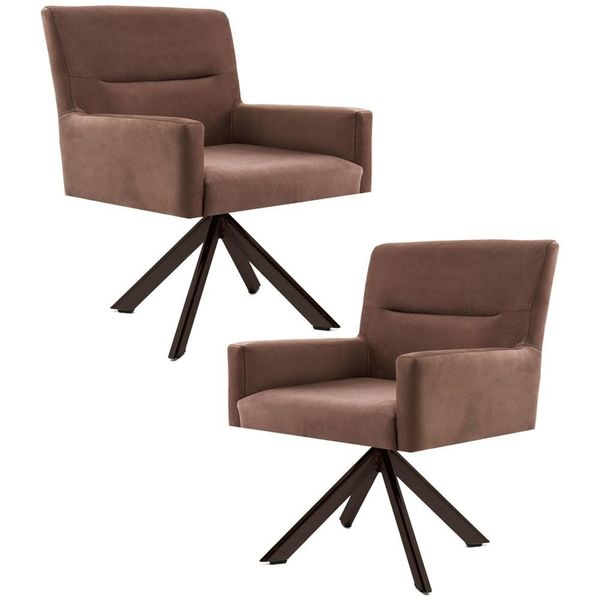 Kit 2 Poltronas Decorativas Giratórias Base Eiffel Chocolate Angel Veludo C-276 Ferrugem - Domi