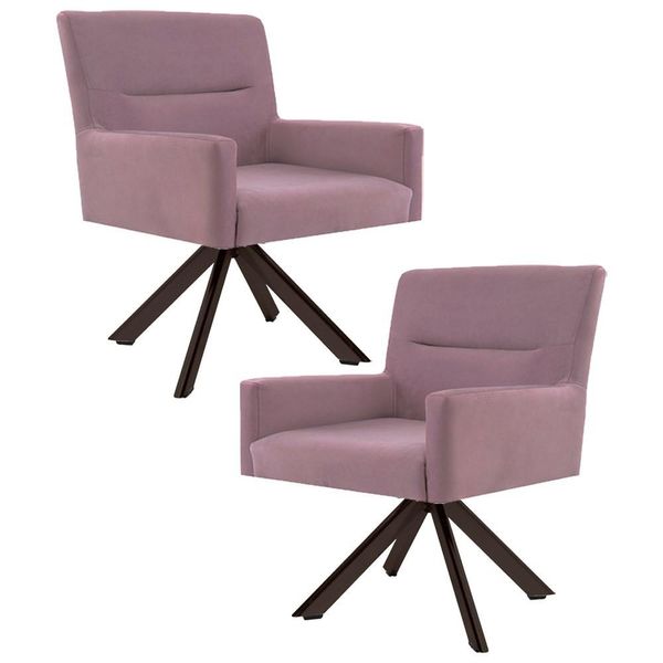 Kit 2 Poltronas Decorativas Giratórias Base Eiffel Chocolate Angel Veludo C-305 Rosa - Domi