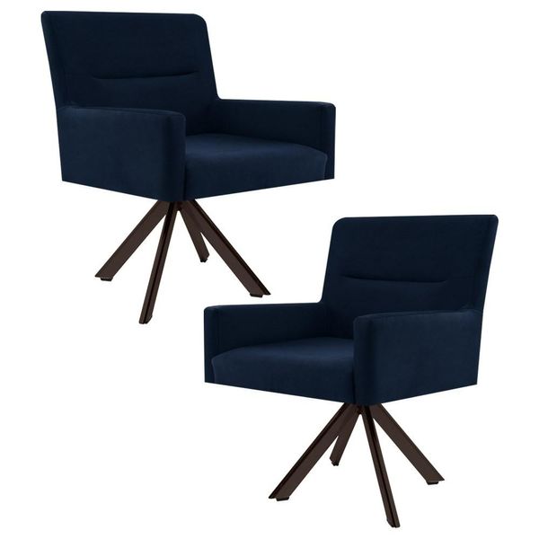 Kit 2 Poltronas Decorativas Giratórias Base Eiffel Chocolate Angel Veludo C-304 Azul - Domi