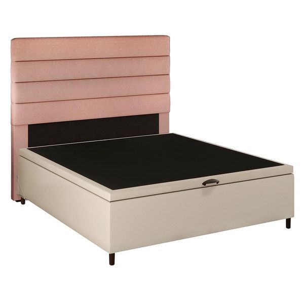 Cabeceira com Base Cama Box Baú Casal 138x188cm Hit ID5 Corano Bege/Linho Rosê - Mpozenato