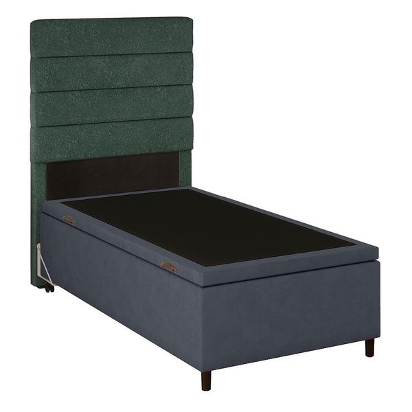 Cabeceira com Base Cama Box Baú Solteiro 88x188cm Hit ID5 Linho Verde/Suede Cinza - Mpozenato