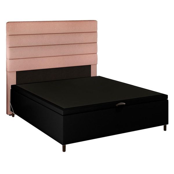 Cabeceira com Base Cama Box Baú Casal 138x188cm Hit ID5 Corano Preto/Linho Rosê - Mpozenato