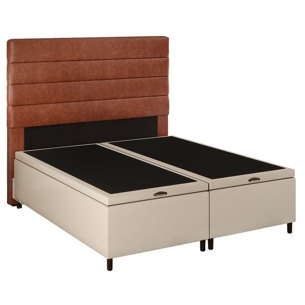 Cabeceira com Base Box Baú Casal Queen 158x198cm Hit ID5 Corano Bege/Couríssimo Camel - Mpozenato
